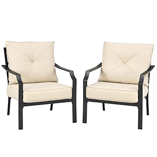 Set of 2 Black & Beige Patio Armchairs with Padded Cushions R143301