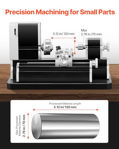 Mini Metal Lathe Machine, 2.76 x 5.12 in, 36W Power, 20,000 RPM Speed, with 3-jaw Chuck, Aluminum Alloy Handwheel L505134