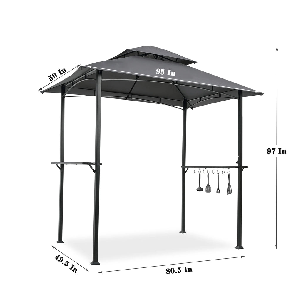 Double Tier Steel Frame BBQ Grill Gazebo Canopy with Bar Counters M814368