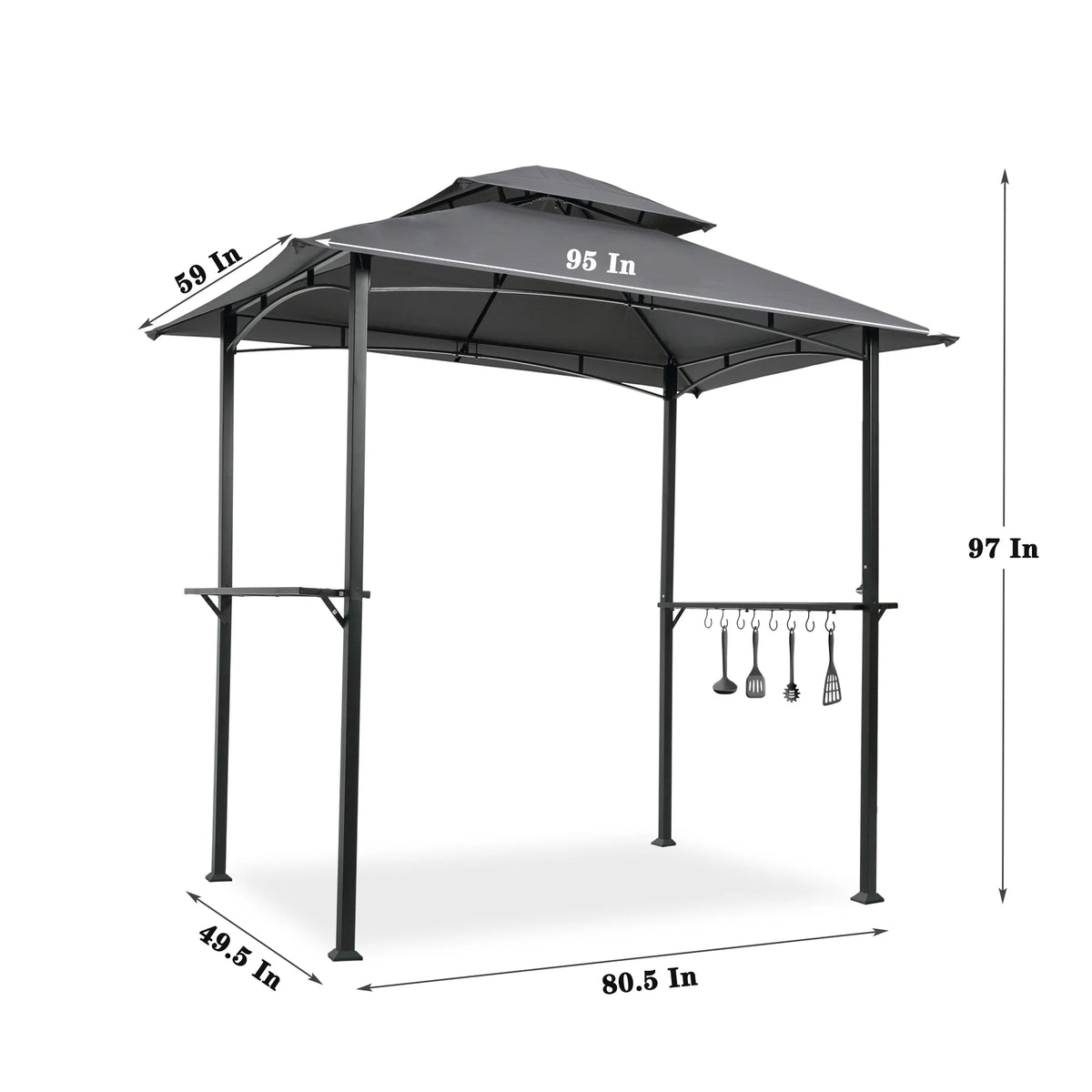 Double Tier Steel Frame BBQ Grill Gazebo Canopy with Bar Counters M814368