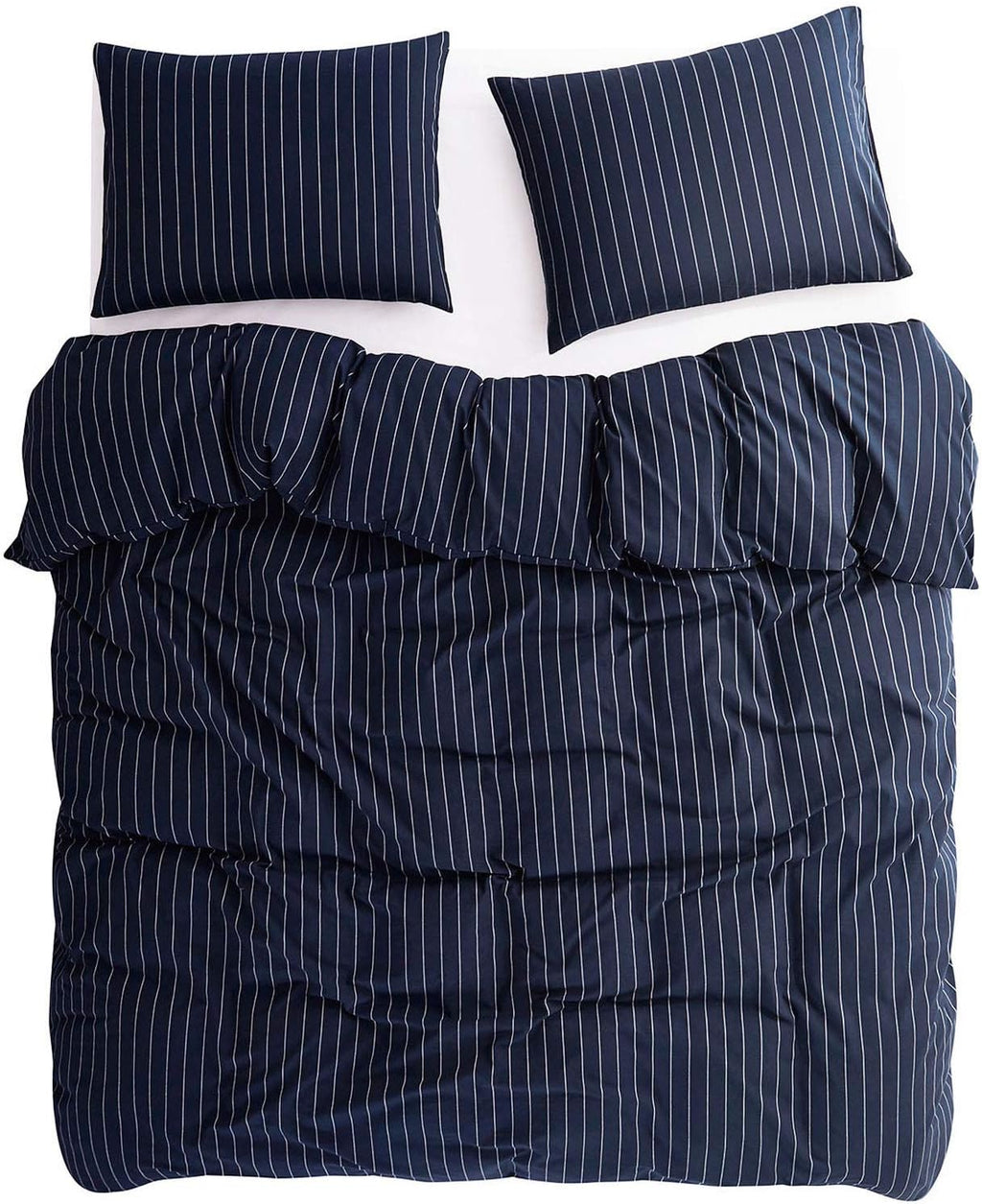 Navy Striped Comforter Set, 100% Washed Cotton, Queen Size F68683