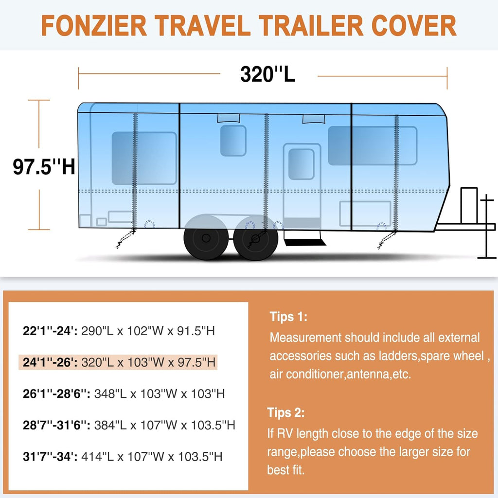 Heavy Duty 5 Layers Anti-UV Travel Trailer Cover 24'1 - 26' F4856