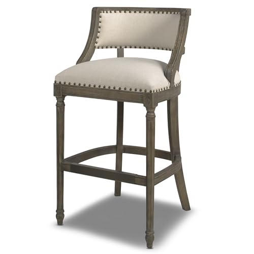 Dark Heathered Grey Linen Counter Height Bar Stool with Backrest R934
