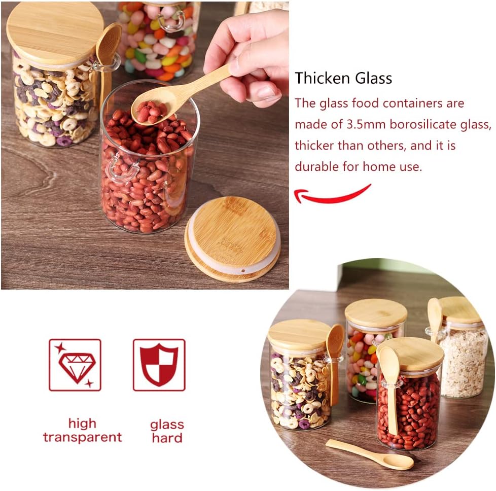 17 OZ Glass Containers with Bamboo Lids and Wooden Spoons (6 Pack) A6081