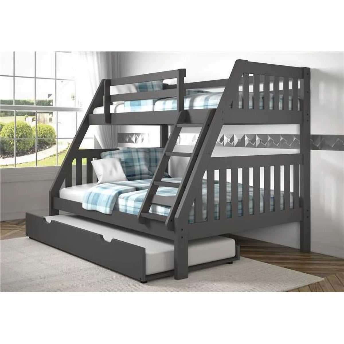 Twin Over Full Bunk Bed with Twin Trundle D11045