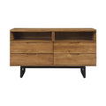 Brown Oak Wood 4 Drawer Dresser with Black Metal Legs M2675