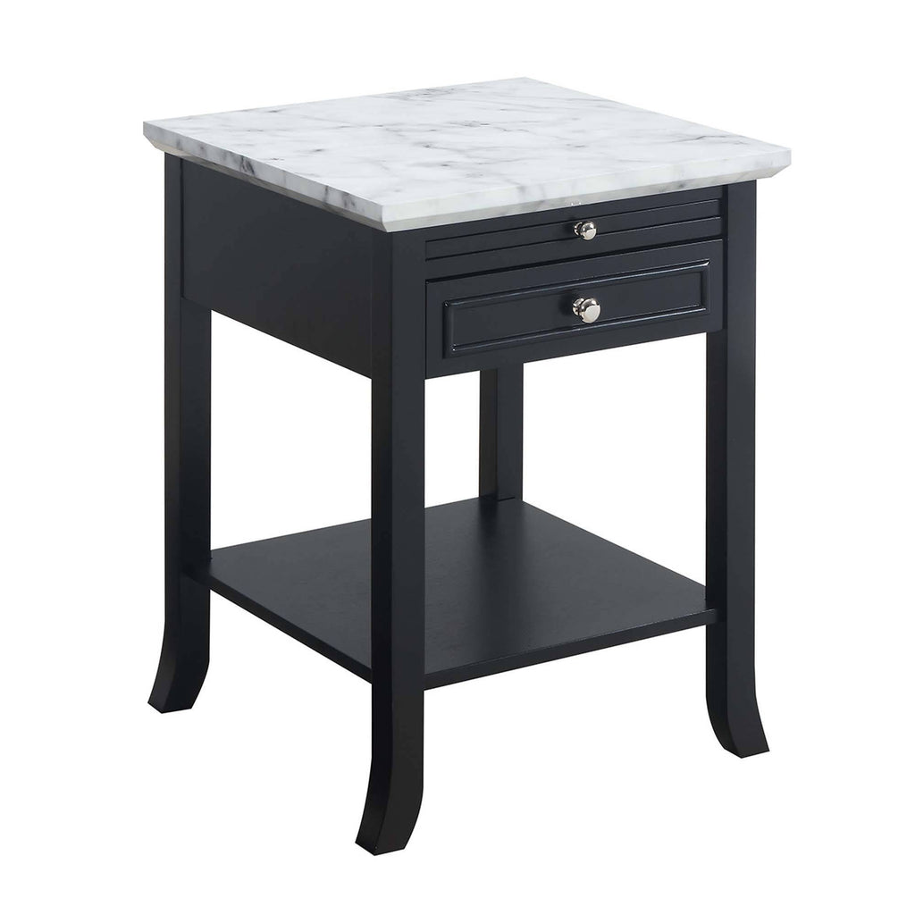 White Faux Marble End Table with Drawer W81699