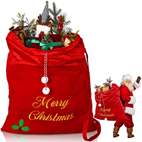 Burgundy Velvet Christmas Drawstring Gift Bags J514164