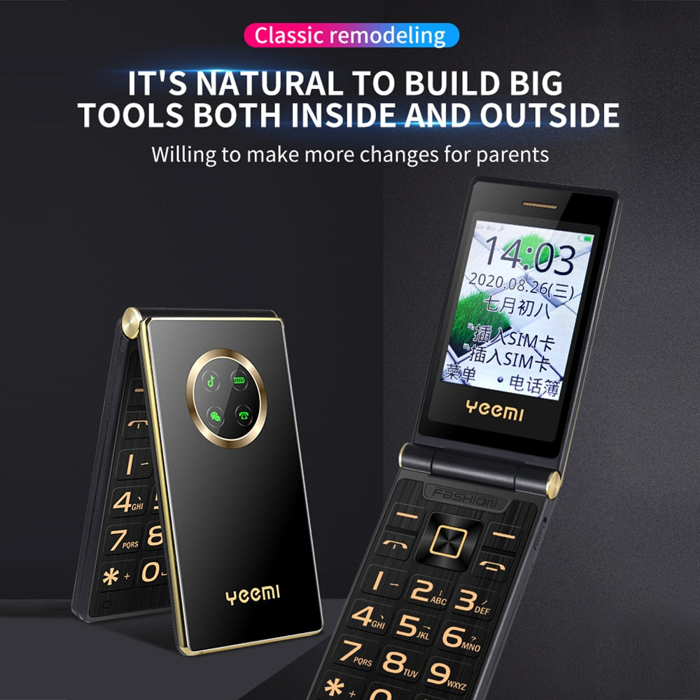Black GSM Flip Cellphone with SOS Call, Speed Dial, Flashlight, Large Key V6904