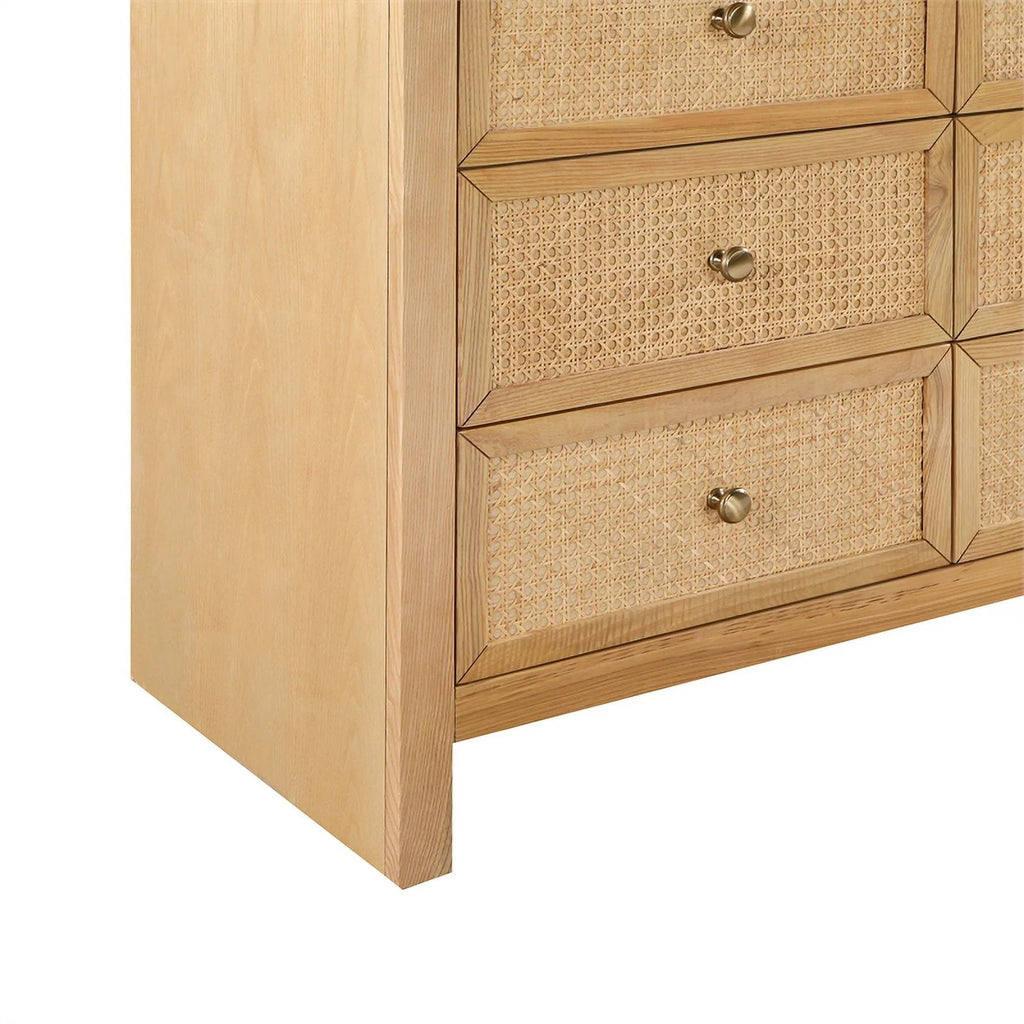 Brown 9-Drawer Rattan Wood Dresser T2707