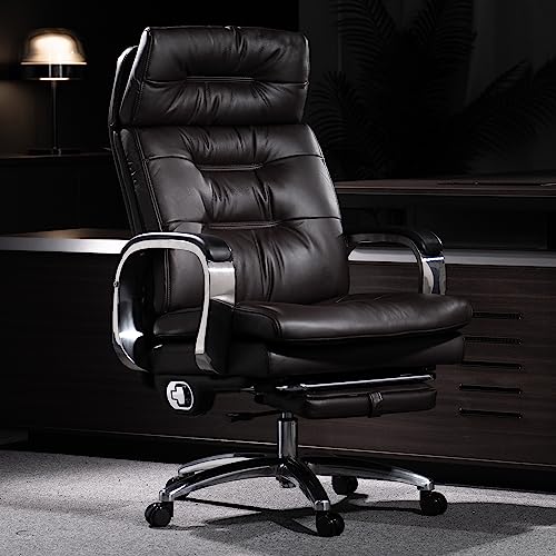 Office Chair with Footrest Ergonomic Executive Reclining Genuine Leather Desk Chair R41894