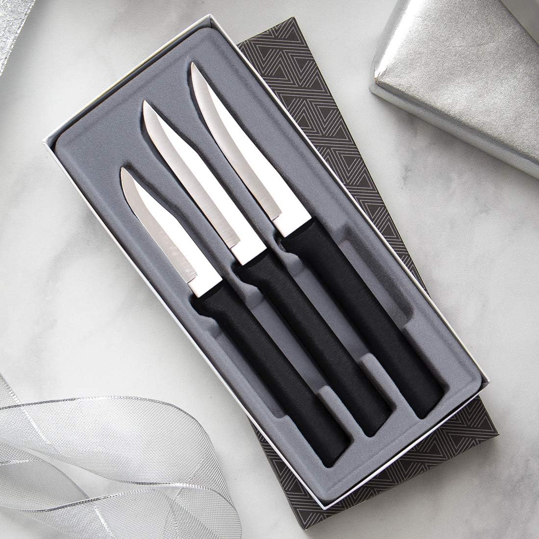 3 Pc Stainless Steel Paring Knife Set, 2.5", 3.25", Black Handle Z532559