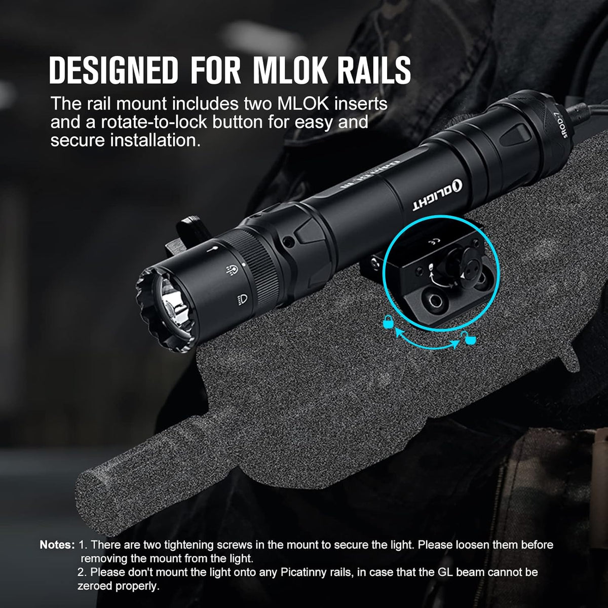 1500 Lumens MLOK Mount Rechargeable Tactical Flashlight with Green Beam and White LED Combo X582482