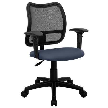 Black Mesh Swivel Office Chair with Navy Fabric Padded Seat and Height Adjustable Arms U543376
