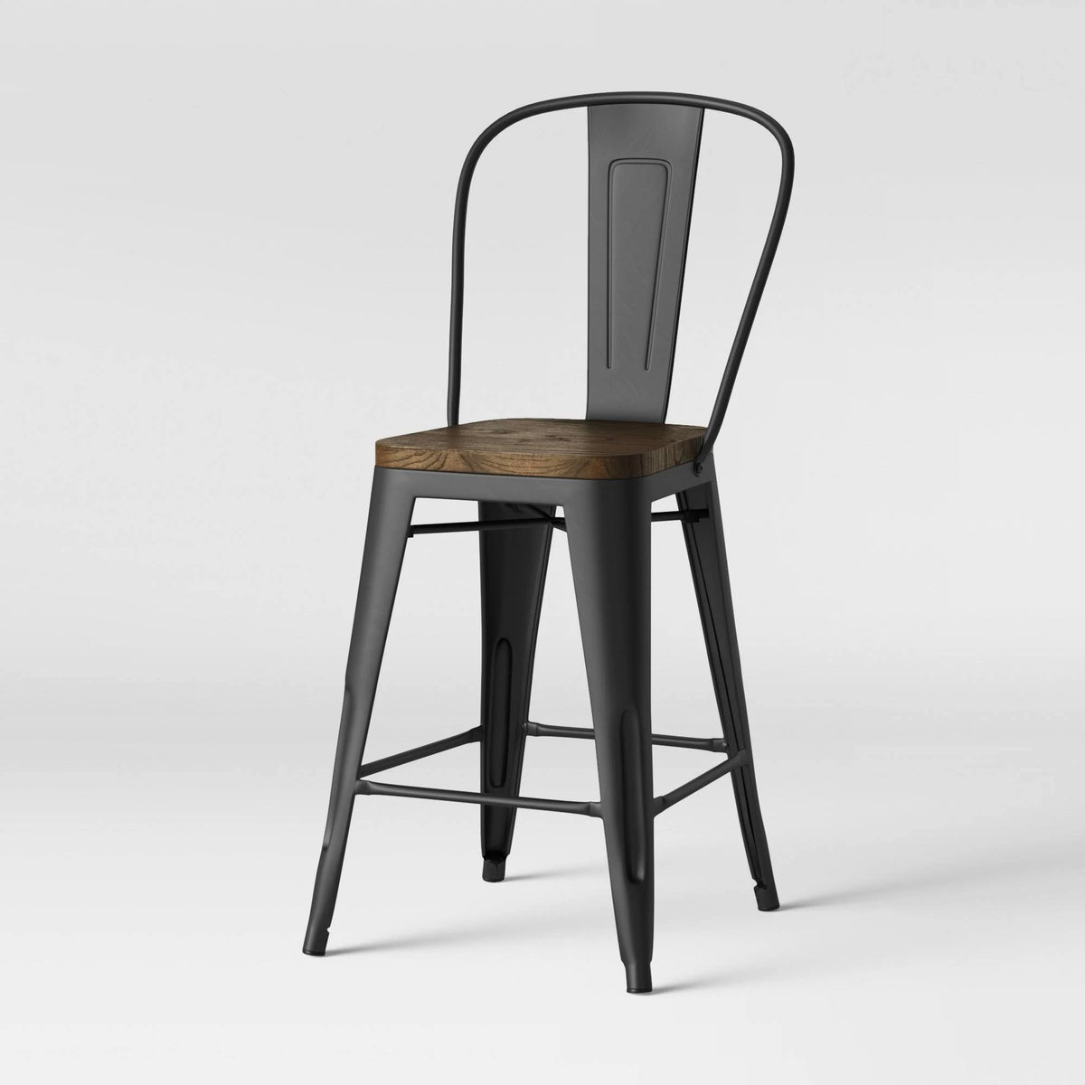 Wood Seat Backed Counter Stool T40687