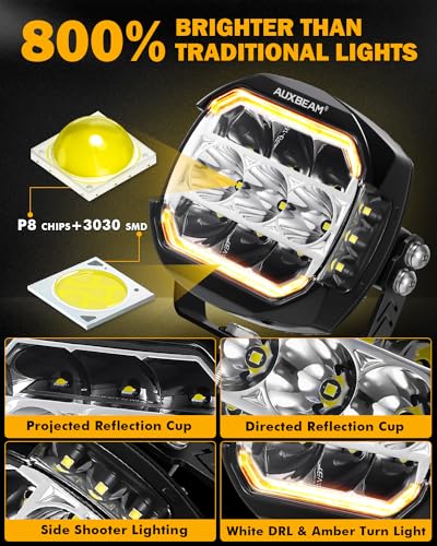 72W LED Rectangle Offroad Cube Spotlights with Amber DRL T91779