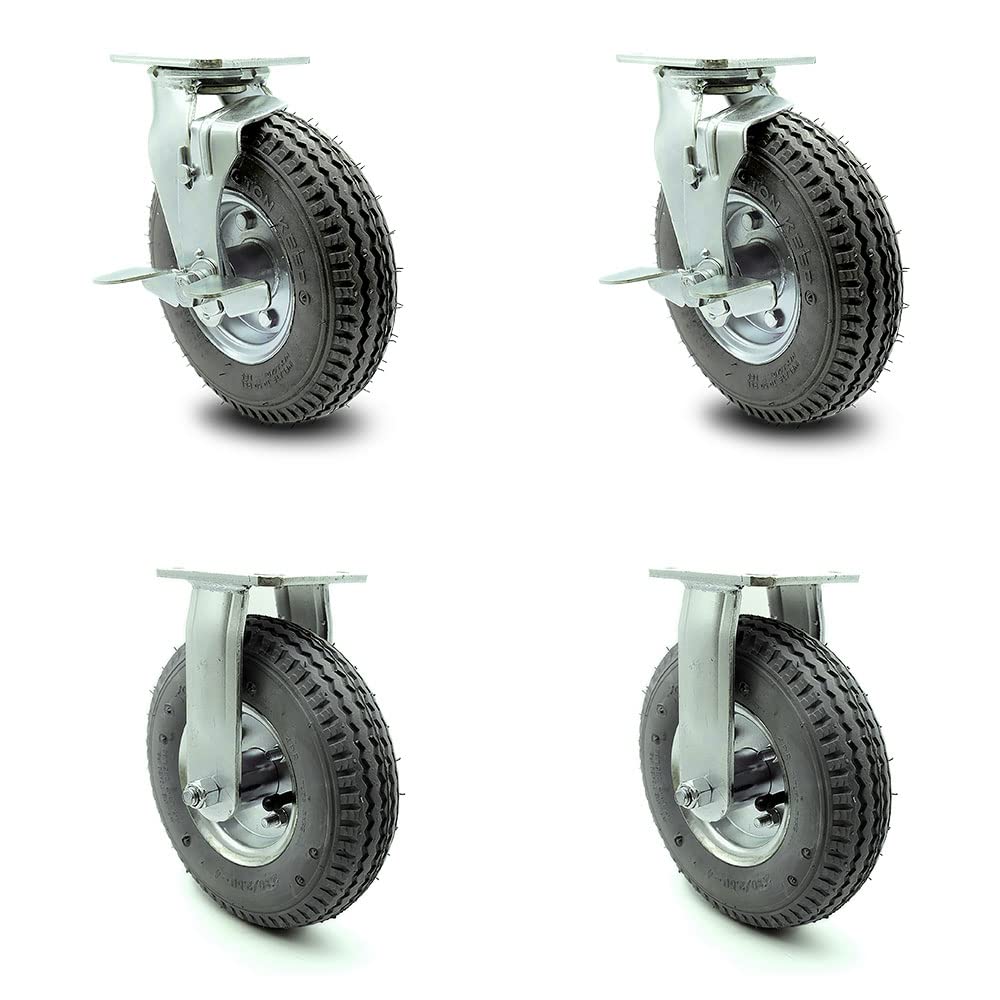 10" Pneumatic Rigid Caster, Black Rubber Wheel, 350 lbs. Capacity, Pack of 2 A8459