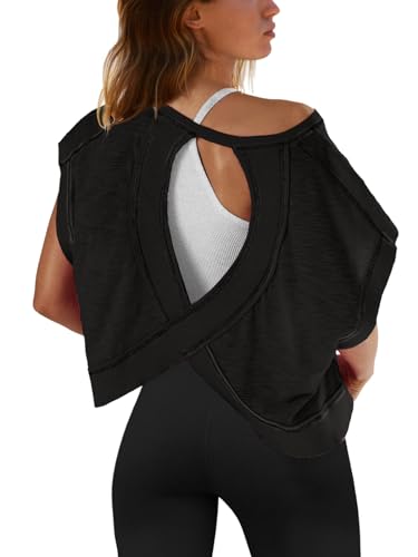 Womens Open Back Short Sleeve Athletic Crop Top S139850