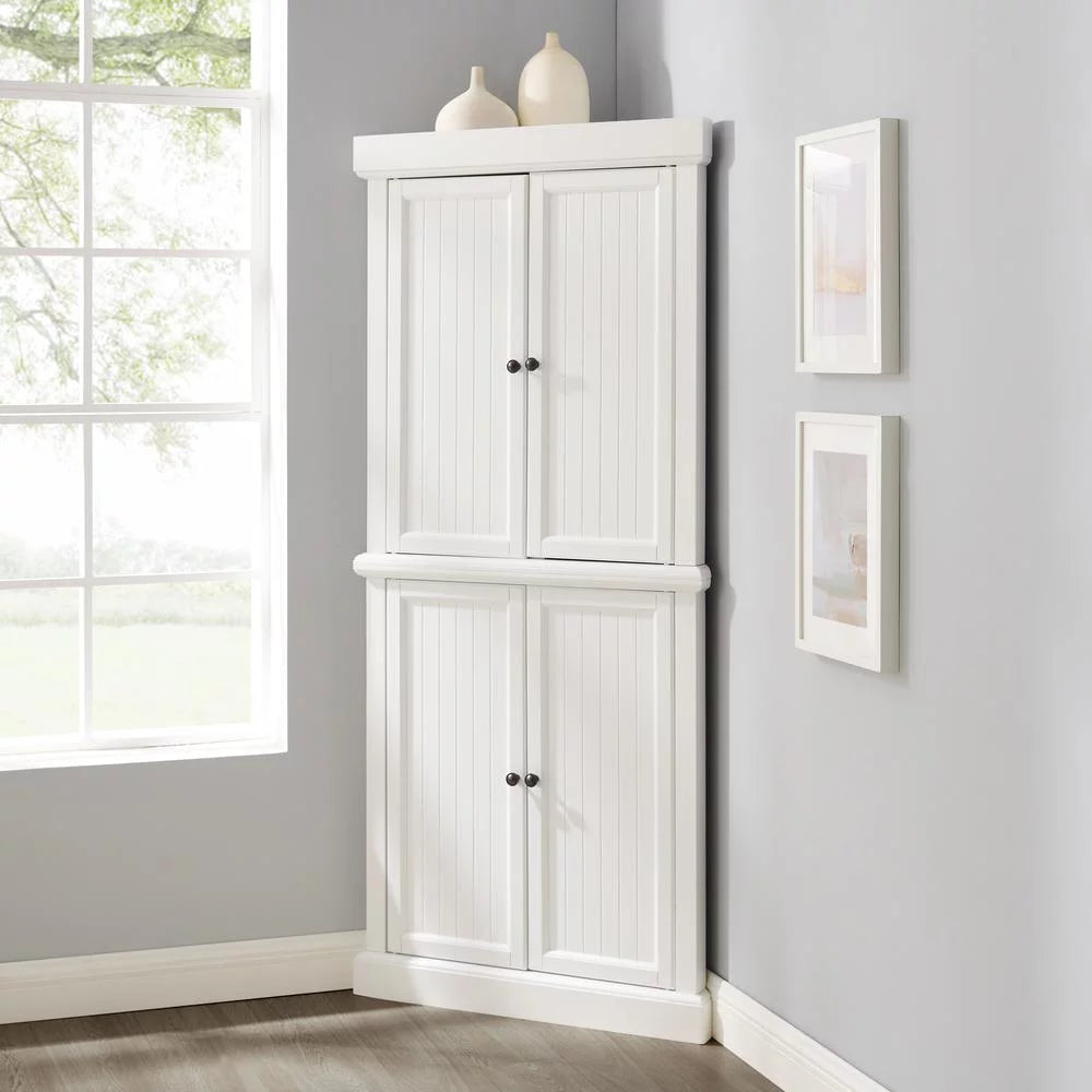 White 2-Piece Wood Stackable Corner Pantry E434640