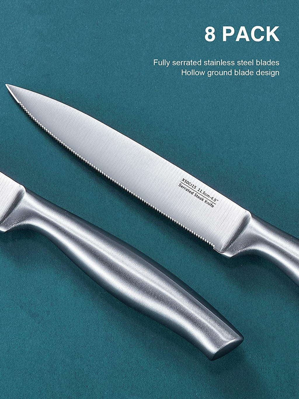 Serrated Stainless Steel Steak Knives Set of 8 D430