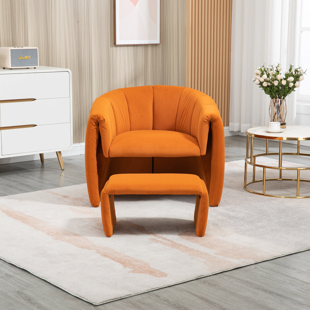 Orange Velvet Single Sofa Chair with Ottoman Z606376