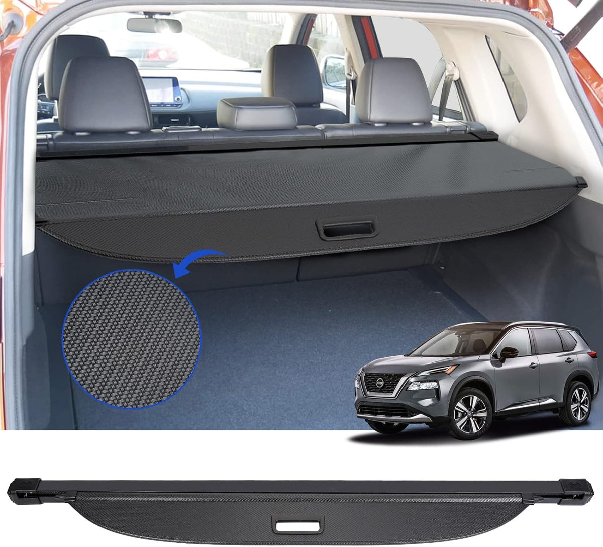 Black with Carbon Fiber Retractable Rear Trunk Cargo Cover O98797