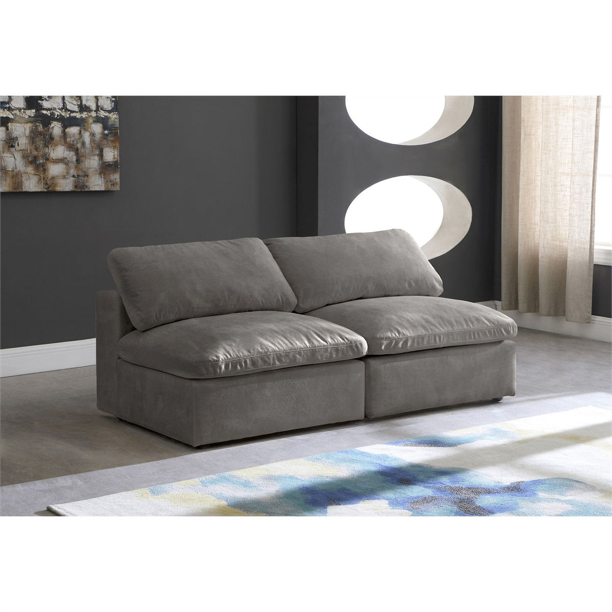 Gray Velvet Modular 2 Piece Armless Loveseat L607