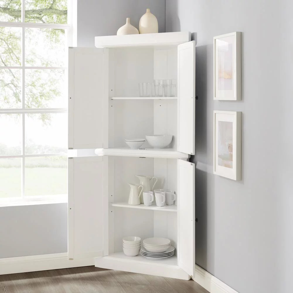 White 2-Piece Wood Stackable Corner Pantry E434640