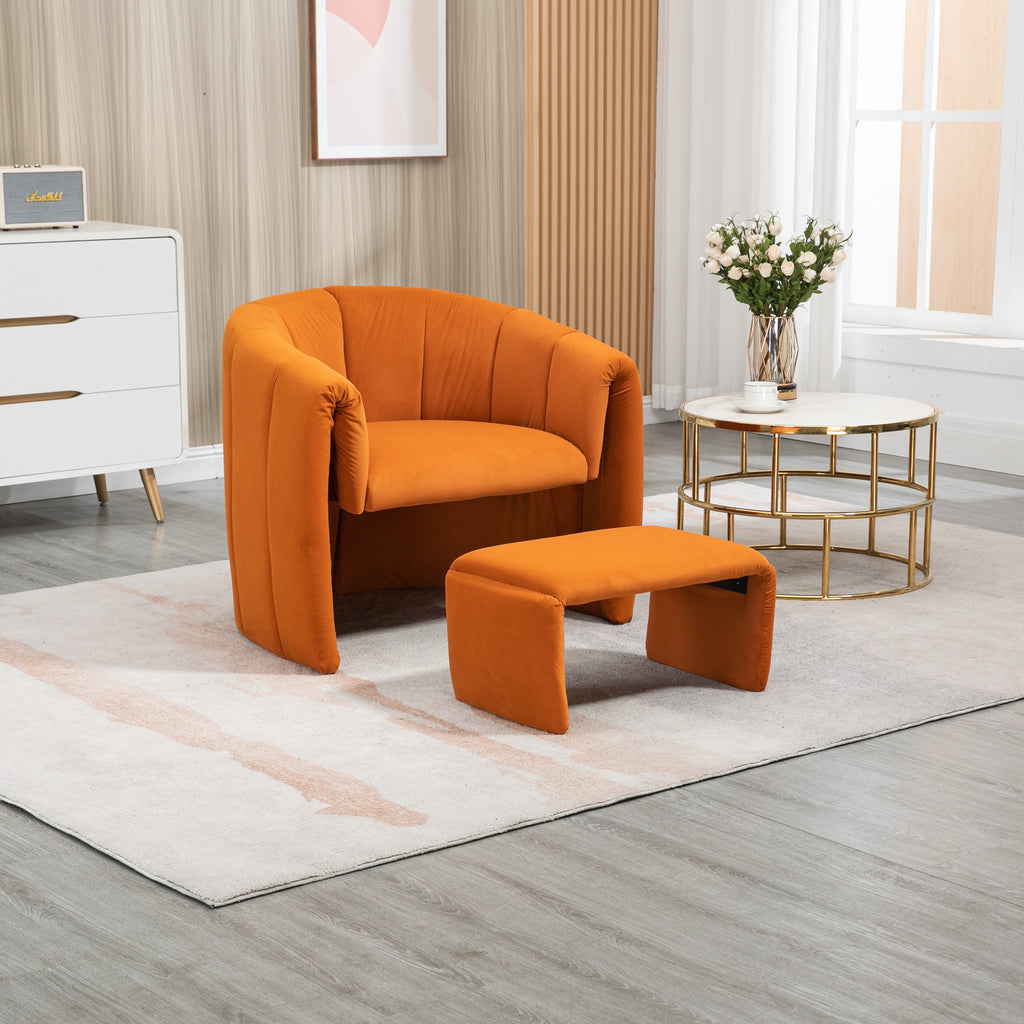 Orange Velvet Single Sofa Chair with Ottoman Z606376