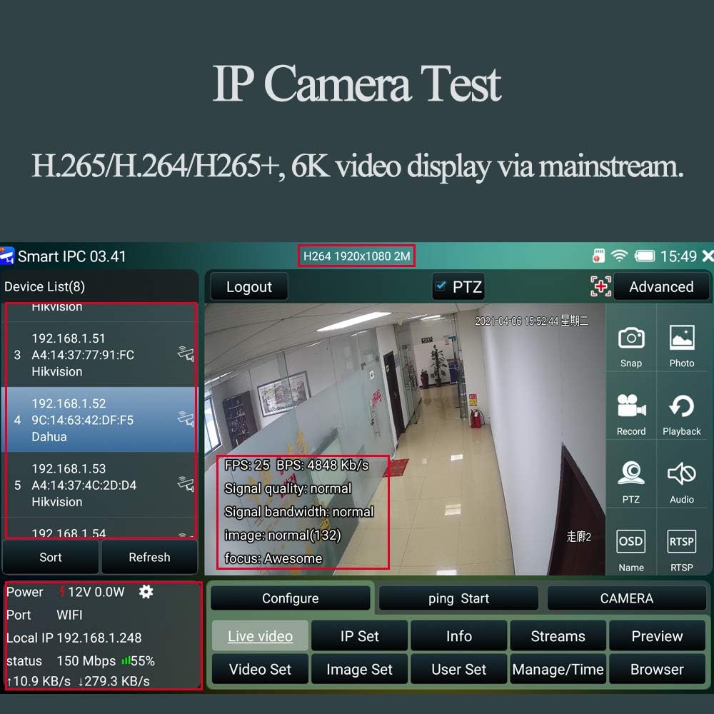 7 Inch IPS Touch Screen IP Camera Tester K262525