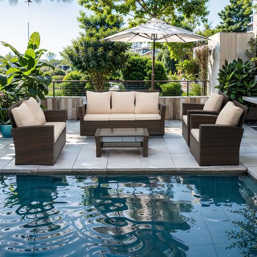 Gray Rattan Wicker 4 Piece Outdoor Patio Furniture Set with Cushion O816835
