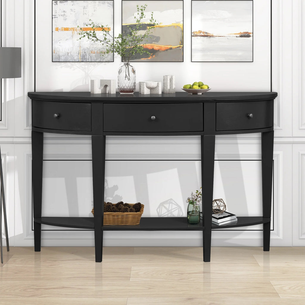 Black Curved Console Table with 3 Drawers C26194