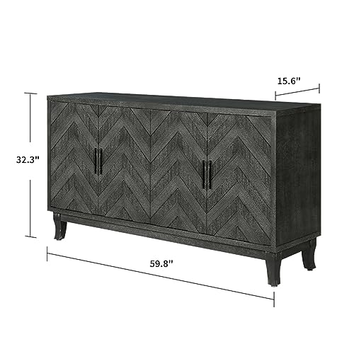 Taupe Grey Wooden Sideboard Cabinet with 4 Doors and Adjustable Shelves U7692
