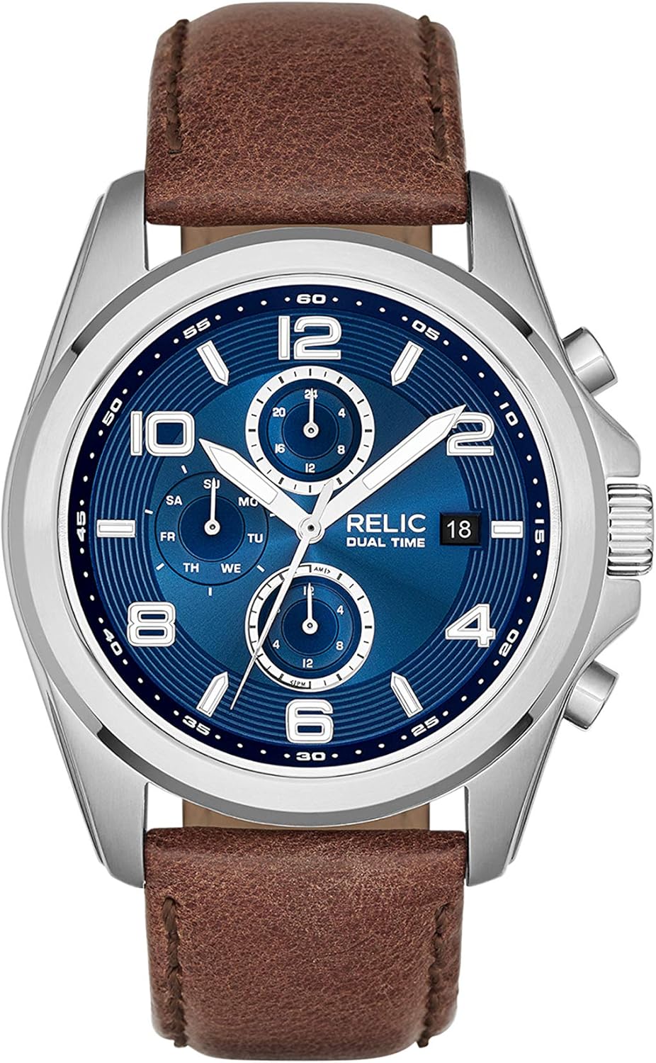 Silver Stainless Steel and Brown Leather Band Watch J6108