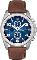 Silver Stainless Steel and Brown Leather Band Watch J6108