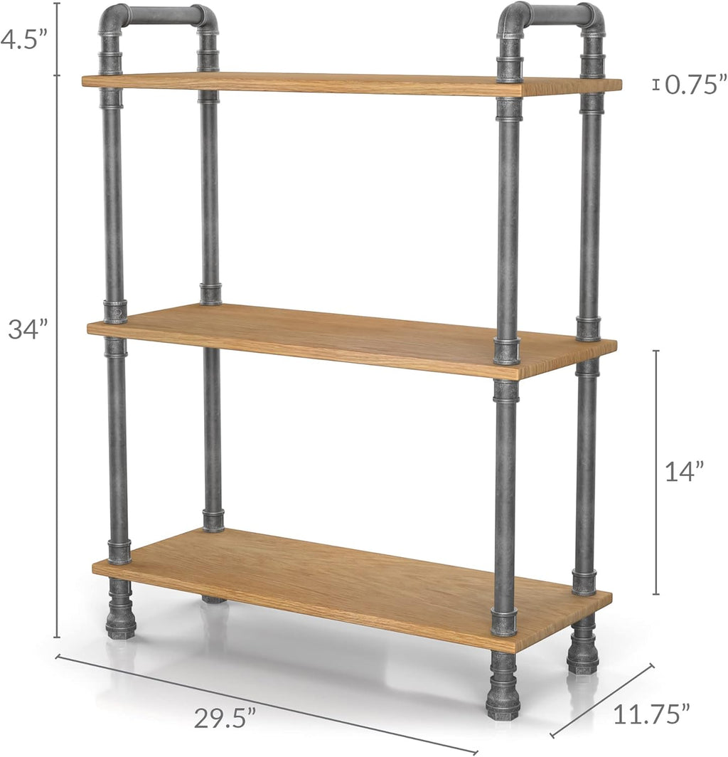3-Tier Pine and Metal Bookshelf F557250