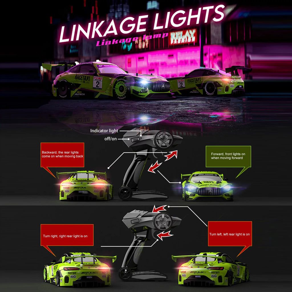1/16 4WD RC Drift Car with LED Light 4 Replaceable Tires V44588