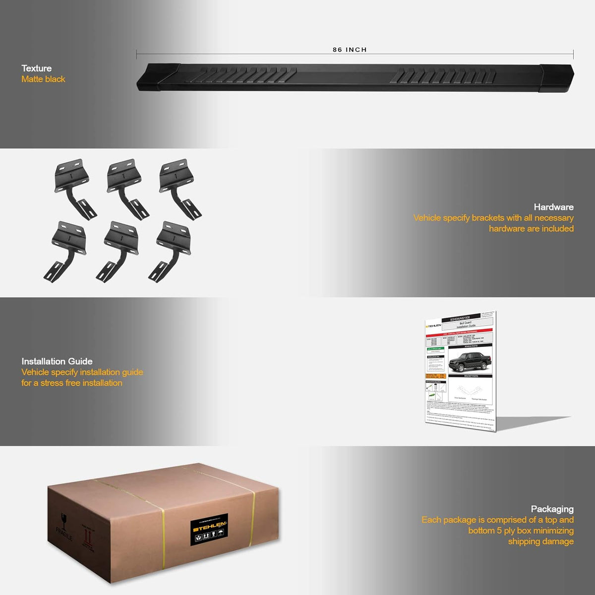 Aluminum Running Boards Matte Black Q165