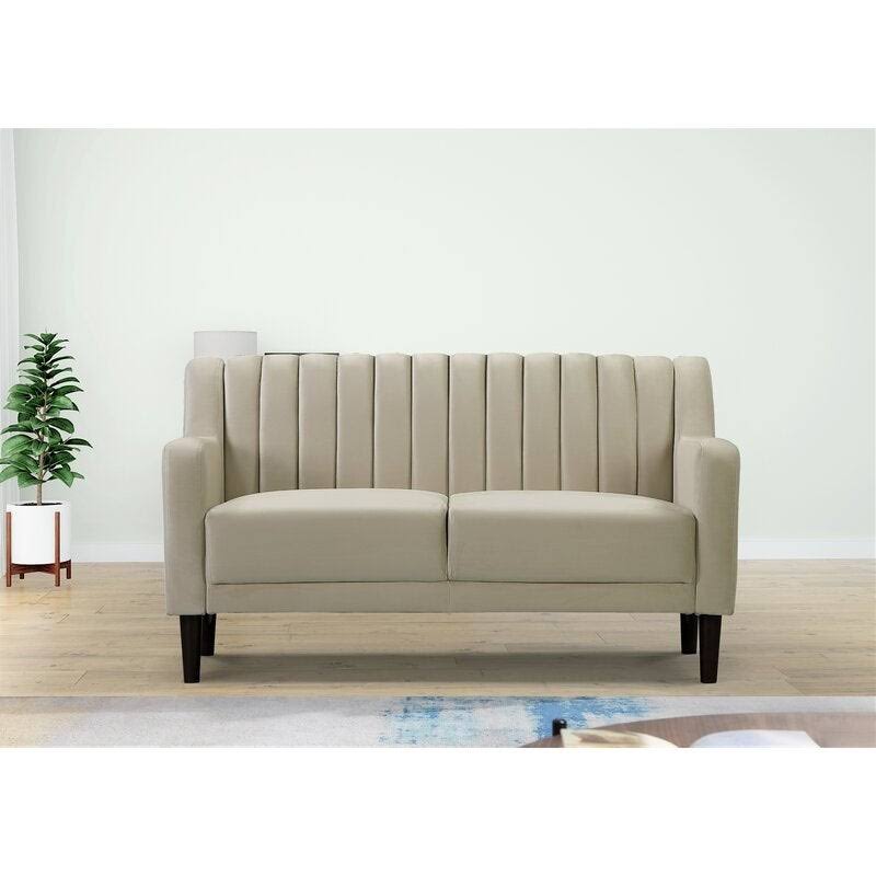 Beige Velvet Square Arms Loveseat P344