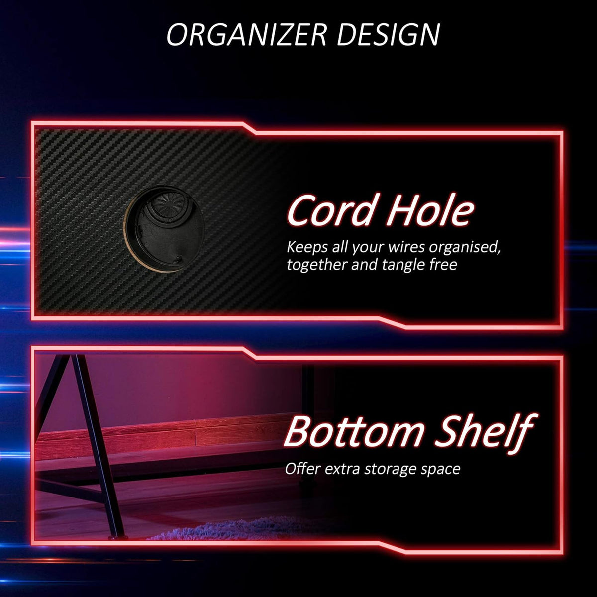 Black Carbon Fiber Style Gaming Desk with Elevated Monitor Shelf Z1646