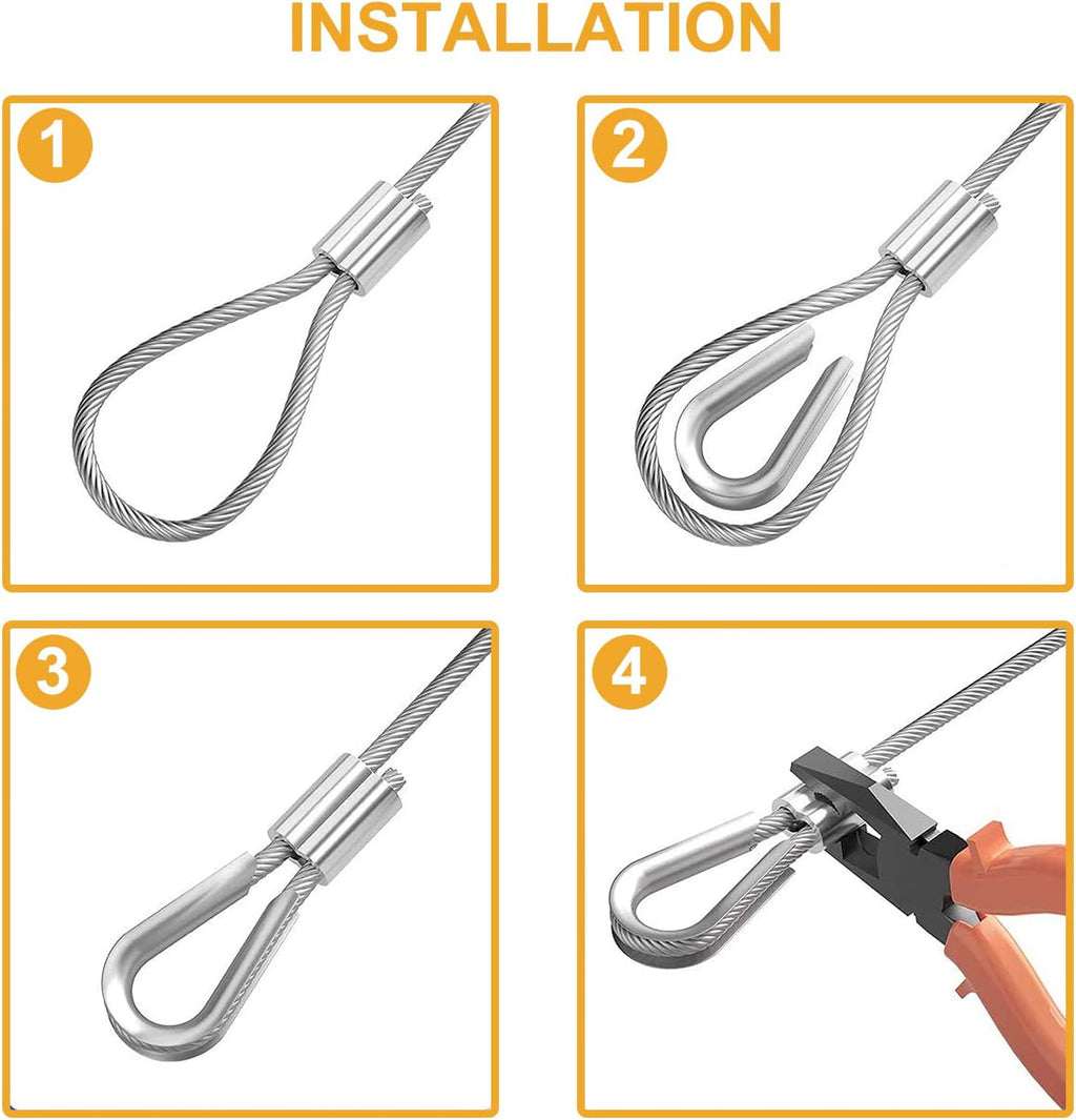 1/8 inch T316 Stainless Steel Cable Railing Kit with Crimp Sleeves and Thimble D100
