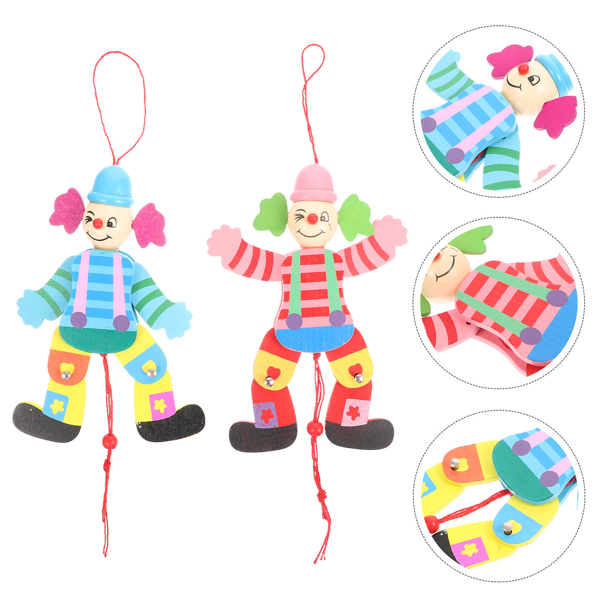 2Pcs Wood Clown String Marionette Puppet Toy P958