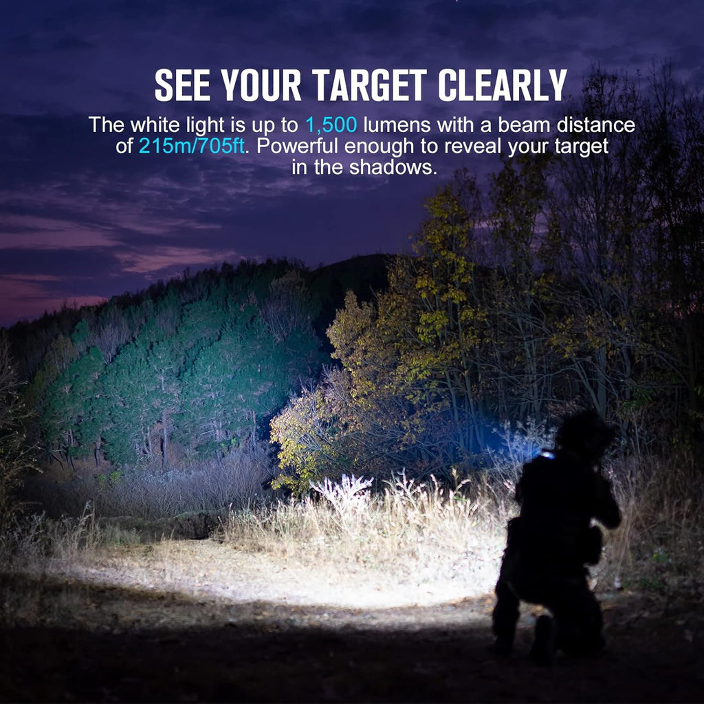 1500 Lumens MLOK Mount Rechargeable Tactical Flashlight with Green Beam and White LED Combo X582482