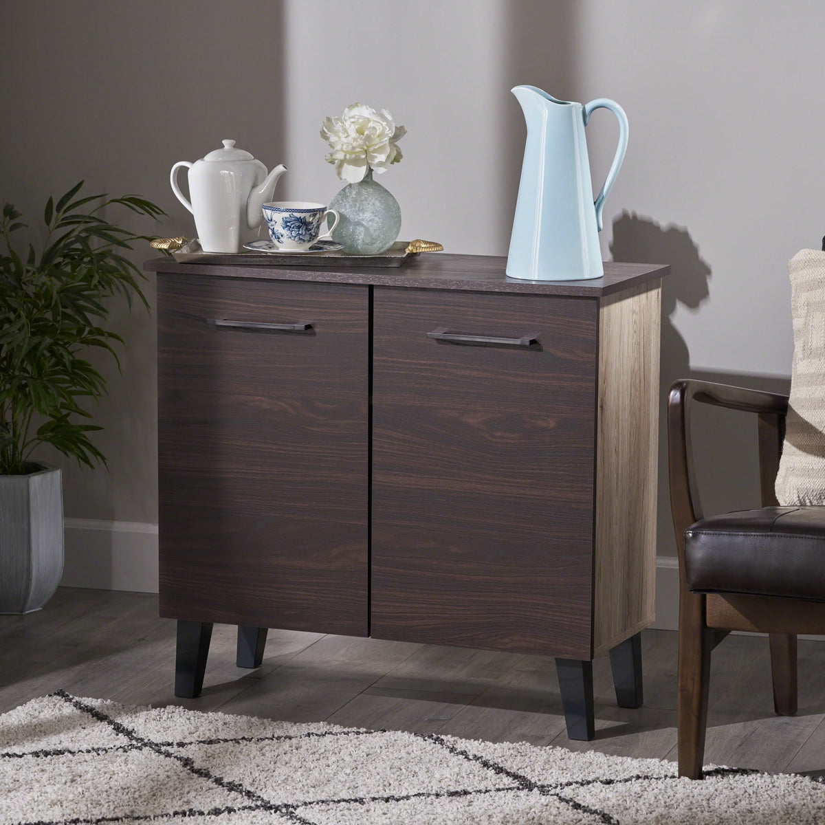 Walnut Finished Faux Wood Cabinet R299106
