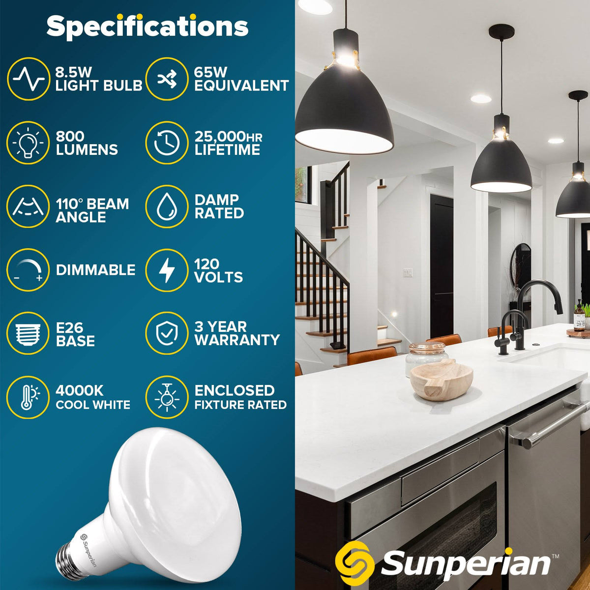 12 Pack BR30 LED Bulb 8.5W 4000K Cool White 800lm Dimmable Flood Light Bulbs U6716