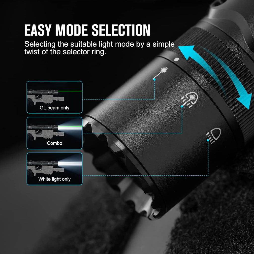 1500 Lumens MLOK Mount Rechargeable Tactical Flashlight with Green Beam and White LED Combo X582482