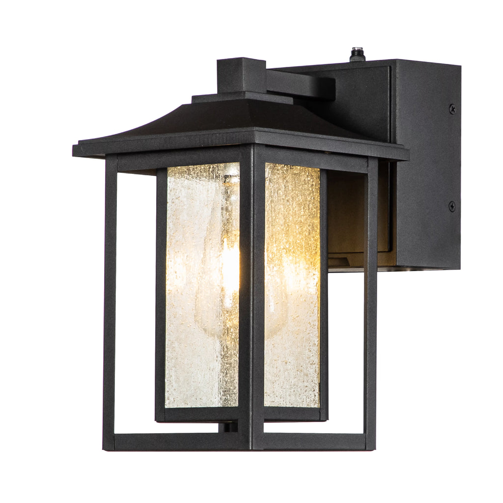Black Dusk to Dawn Sensor Outdoor Wall Sconces with Seeded Glass and GFCI Outlets A70626