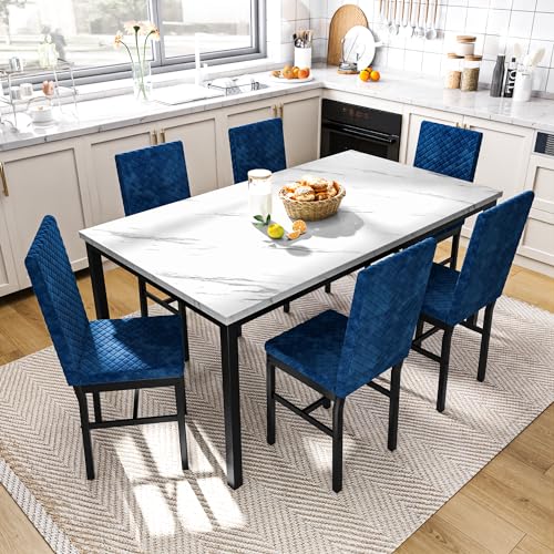 Faux Marble 7 Piece Dining Table Set with Chairs C7770