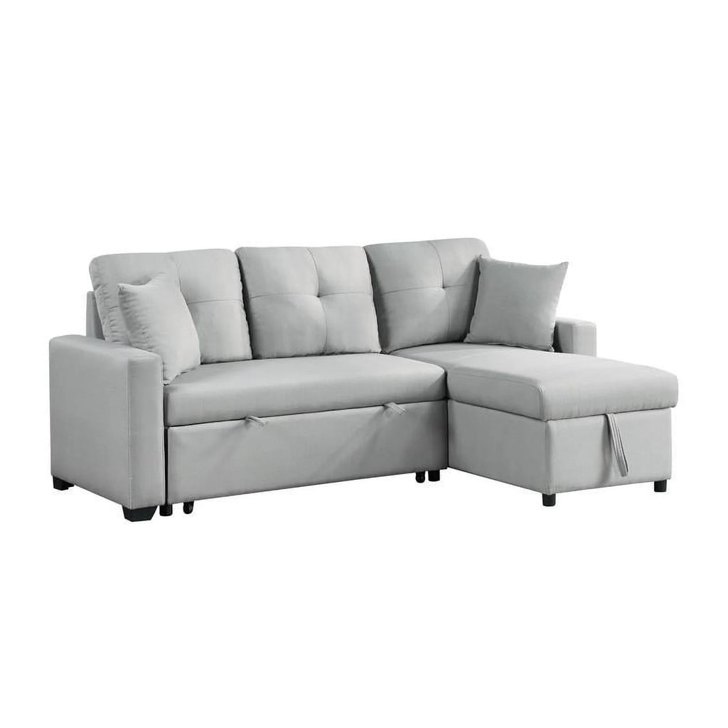 Gray Linen Reversible Sleeper Sectional Sofa with Storage Chaise T182731