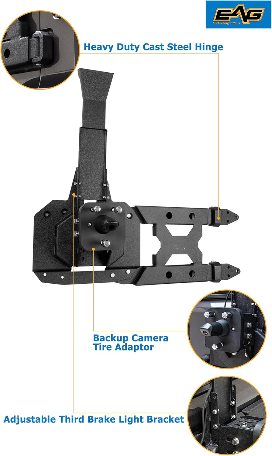Tire Carrier Kit with 3rd Brake Light Bracket and Back Up Camera Adaptor Z31007